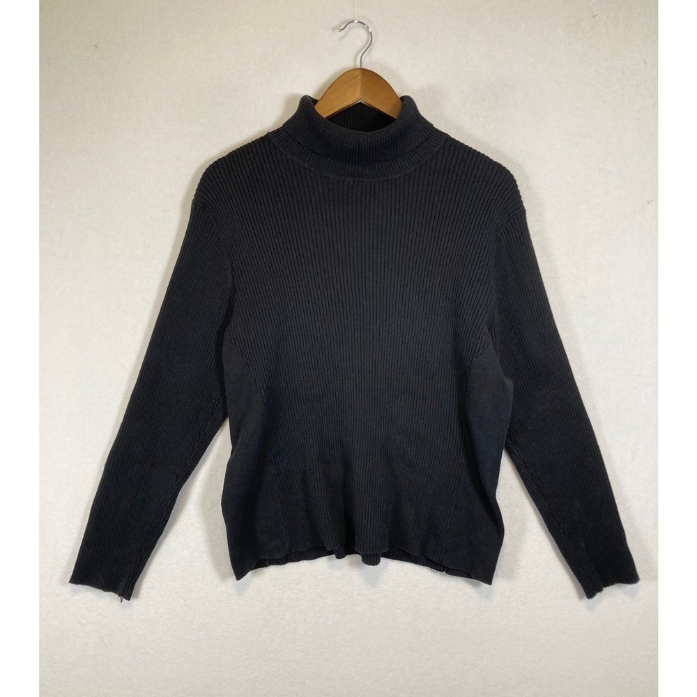 Classic Minimalist Coldwater Creek Women XL Black Ribbed Turtleneck Sweater
